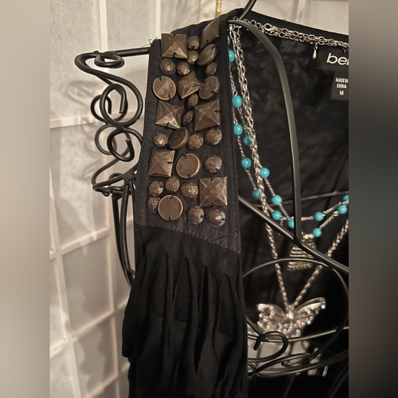 BEBE Black Suede Fringe Vest & Mini Skirt Set - Picture 5 of 8